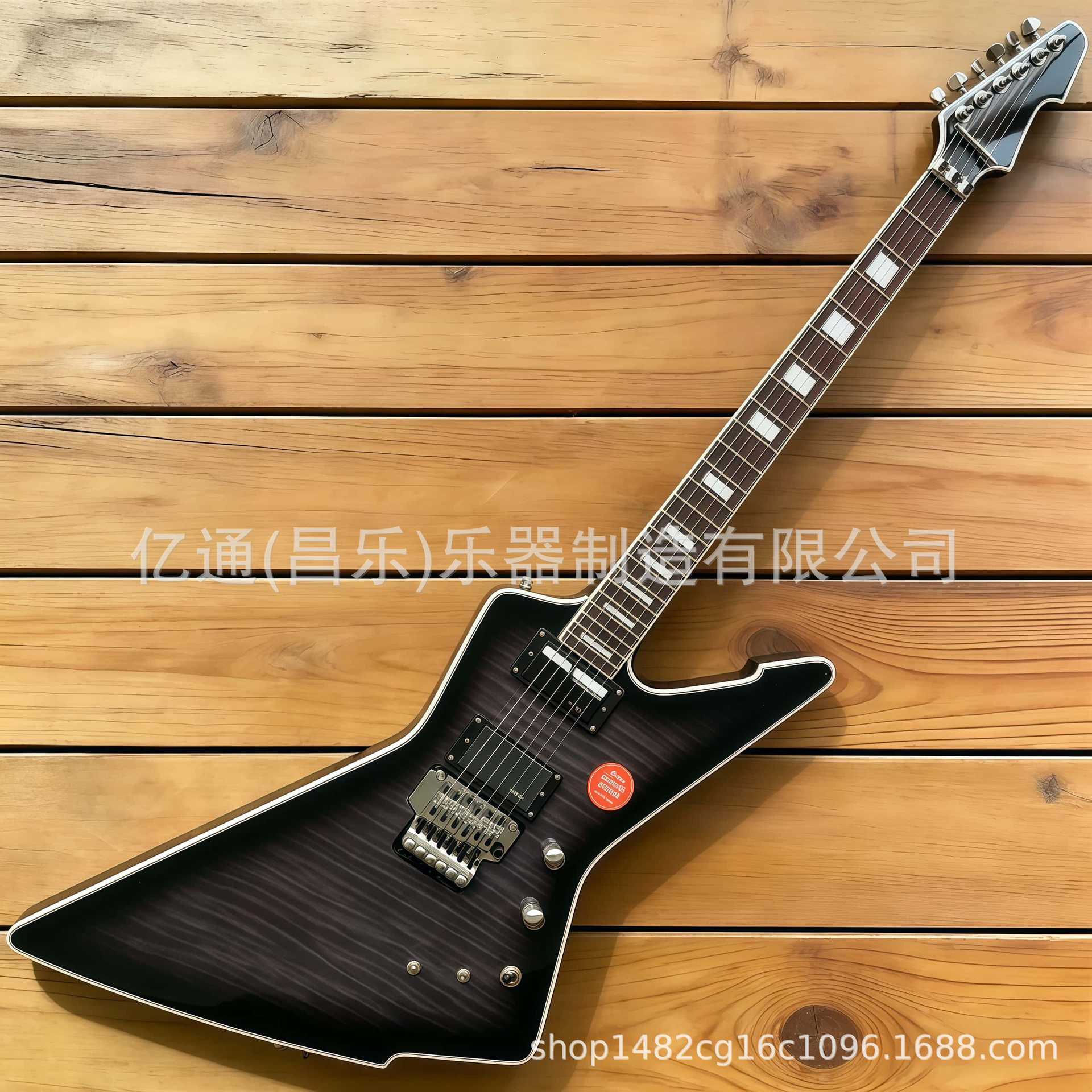 Ledux Explorer Style Black Flame High-End Cross-Border Hh Black Tiger Pattern Electric Guitar