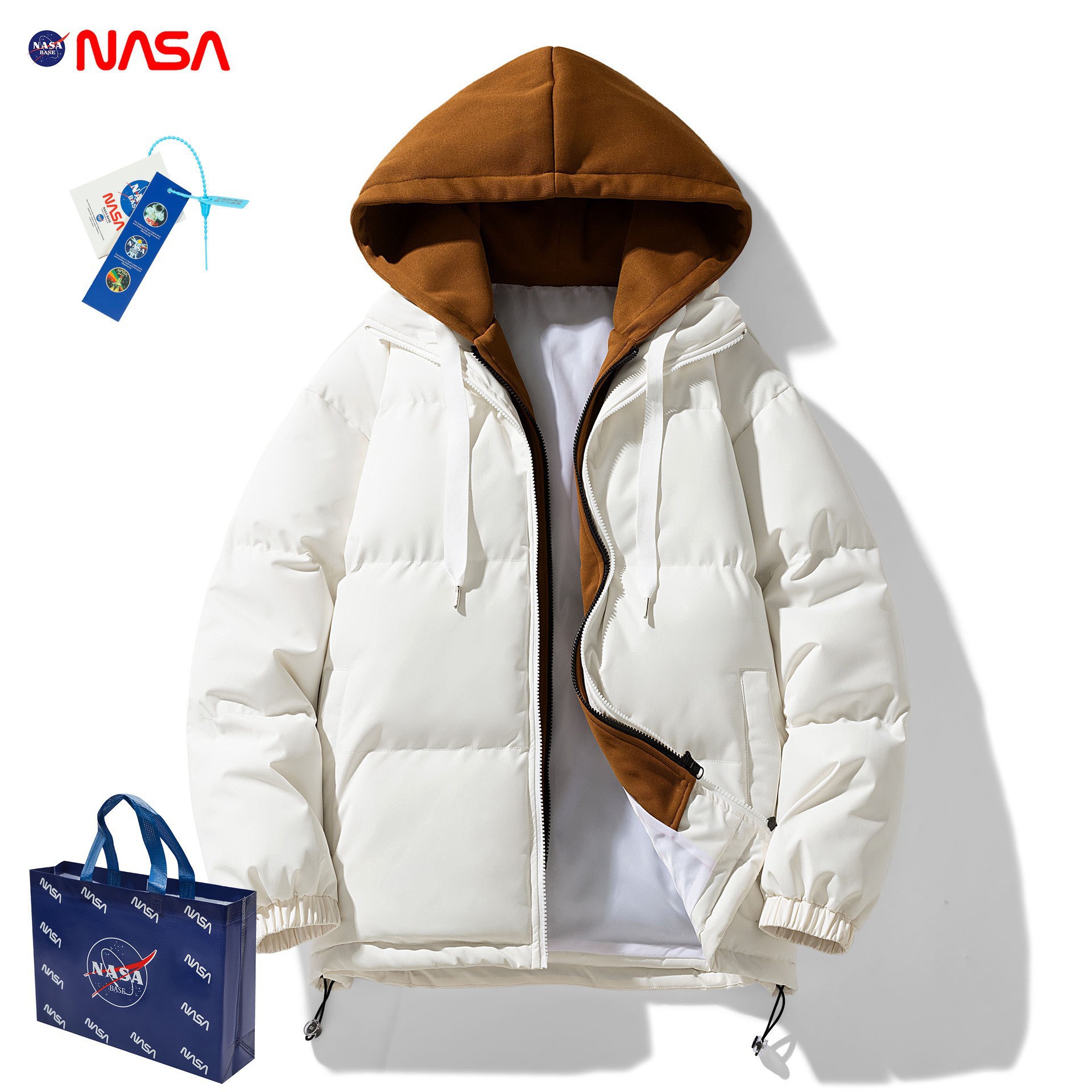 冬季新款男士韩版加厚保暖车标假两件连帽棉衣潮情侣百搭棉袄外套