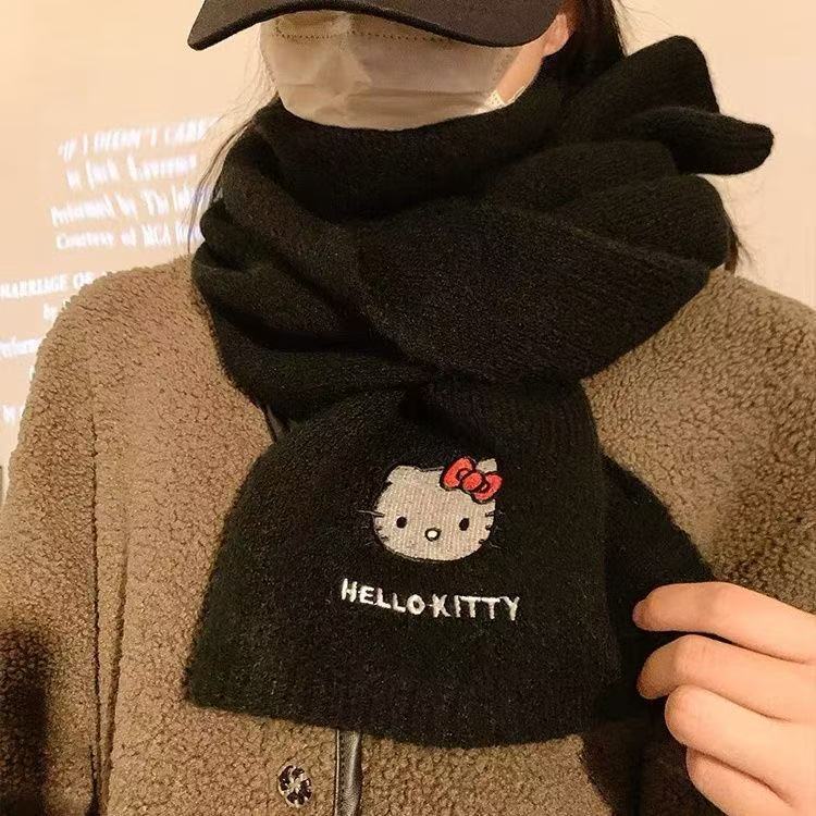新款百搭可爱小猫毛线围脖女冬季加厚保暖日系仿羊毛亲肤针织围巾|undefined