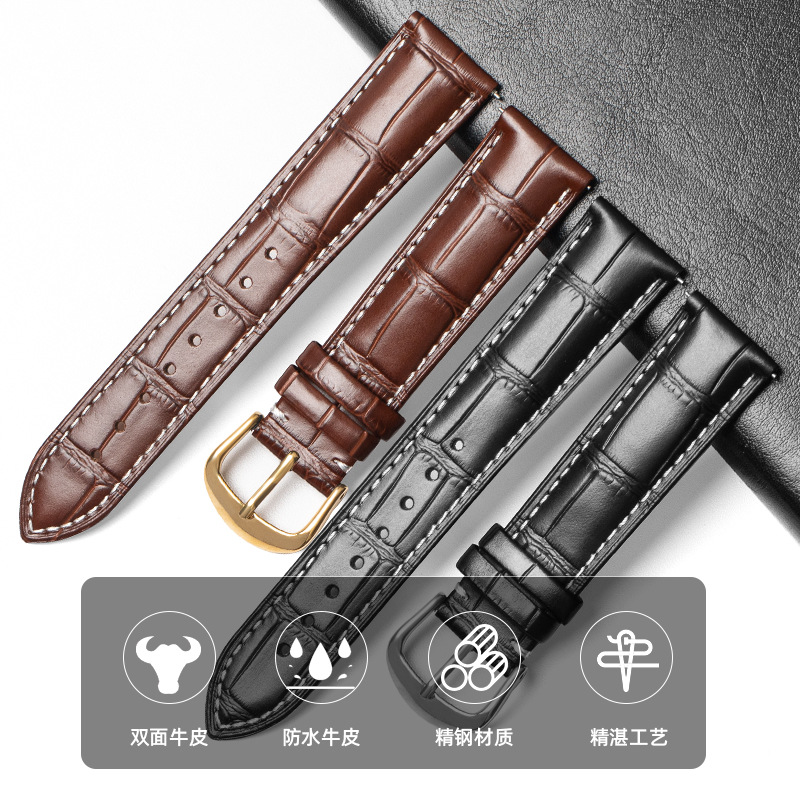 Correa de reloj de cuero al por mayor de fábrica primera capa de piel de vaca hebilla de PIN accesorios de cadena de reloj de cuero para hombres y mujeres caja de regalo reloj automático oreja