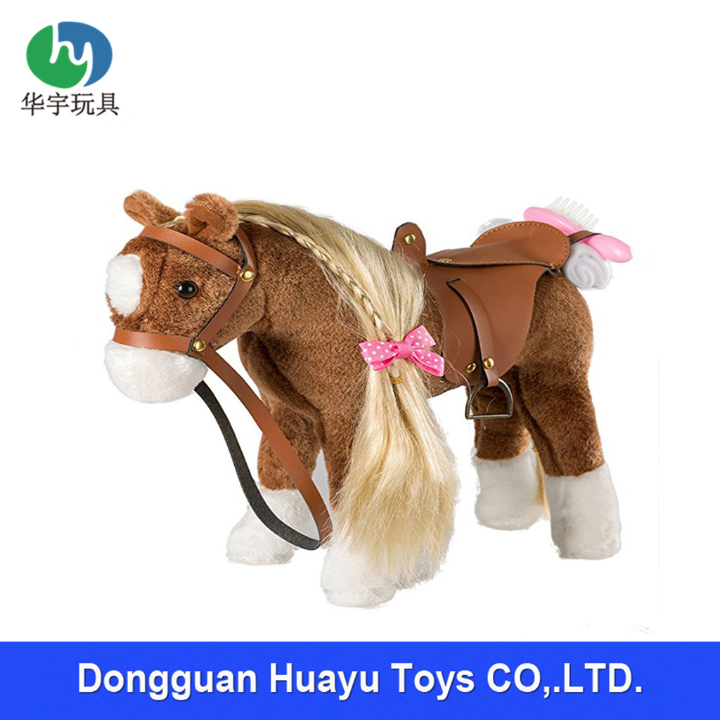 Proofing Custom Brown Pony Plush Doll Pu Saddle Kidsren's Play House Plush Horse Toy That Can Be Combed