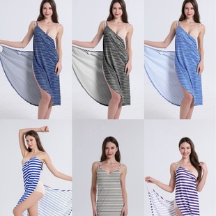 European and American Amazon 2024 new cross-border foreign trade striped printed sexy beach dress swimsuit strap dress for women