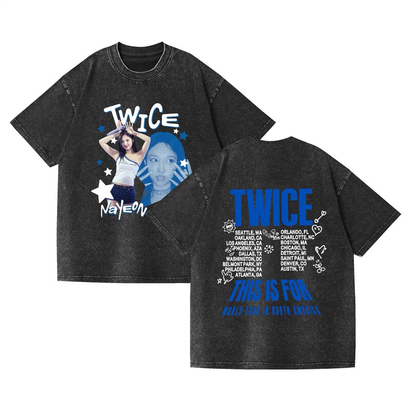 New Foreign Trade Style Washed Short-Sleeve T-Shirt, Supportive of the Twice Group, Loose-Fitting Summer Retro T-Shirt for Men and Women New Foreign Trade Style Washed Short-Sleeve T-Shirt, Supportive of the Twice Group, Loose-Fitting Summer Retro T-Shirt for Men and Women