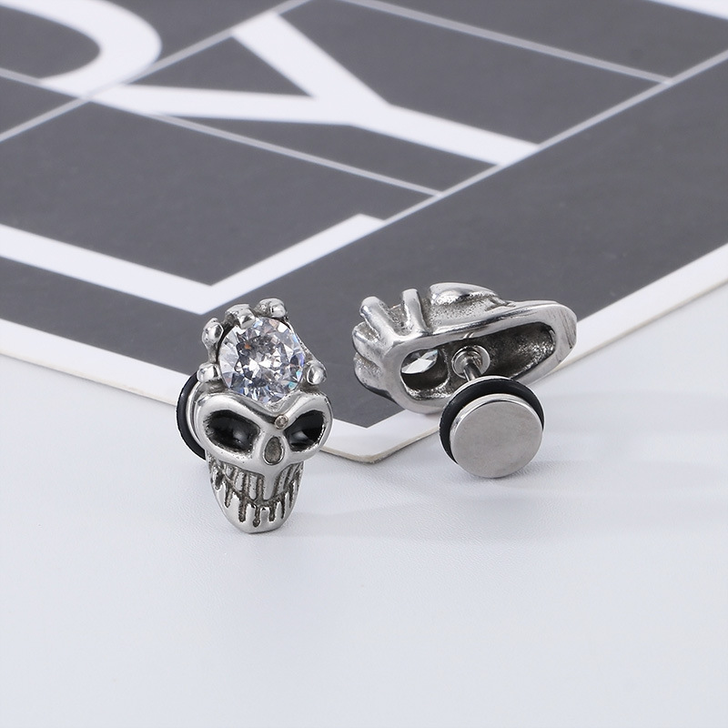 1 Pair Hip-Hop Punk Skull Titanium Steel 18K Gold Plated Ear Studs display picture 4