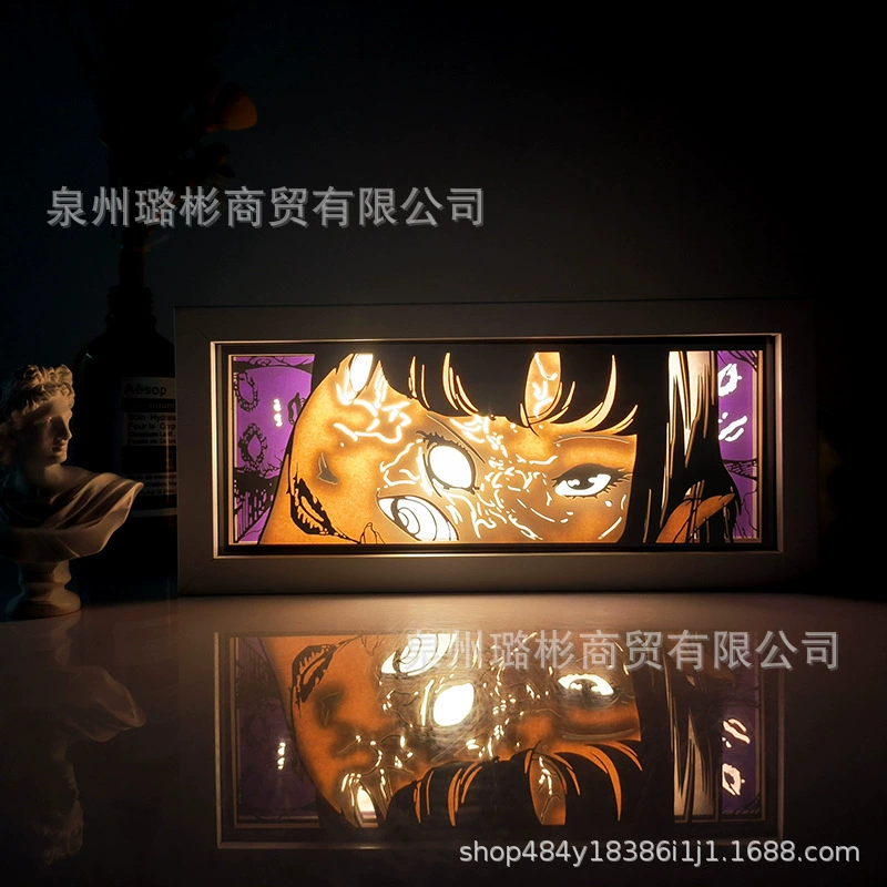 Бумажный резной светильник One Piece Luffy, деревянная рамка, настольный ночник, монохром/ RGB