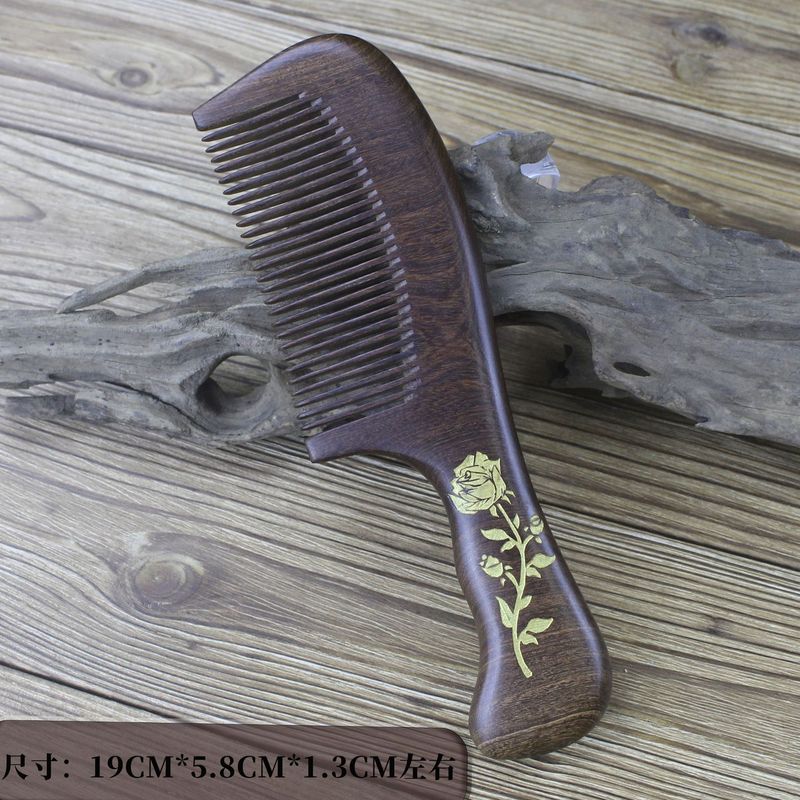 天然黒檀櫛メーカー卸売 新型金彩画入りヘアコーム 長髪用 家庭用 無垢材ギフト|undefined