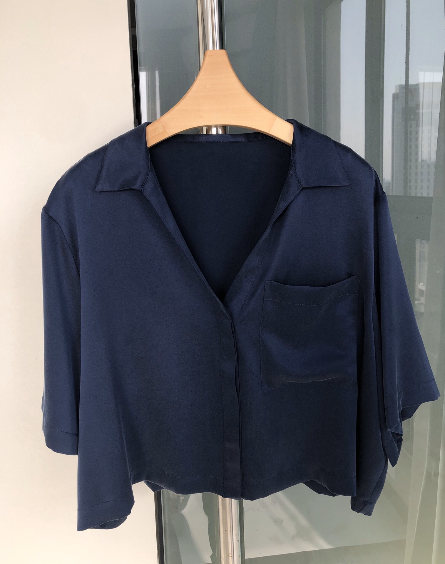 라펠 짧은 소매 네이비