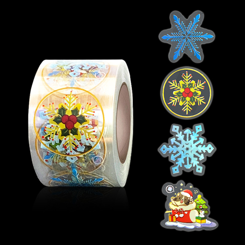 新款跨境BOPP双透明异形卷装圣诞节装饰封口贴礼品不干胶贴纸标签