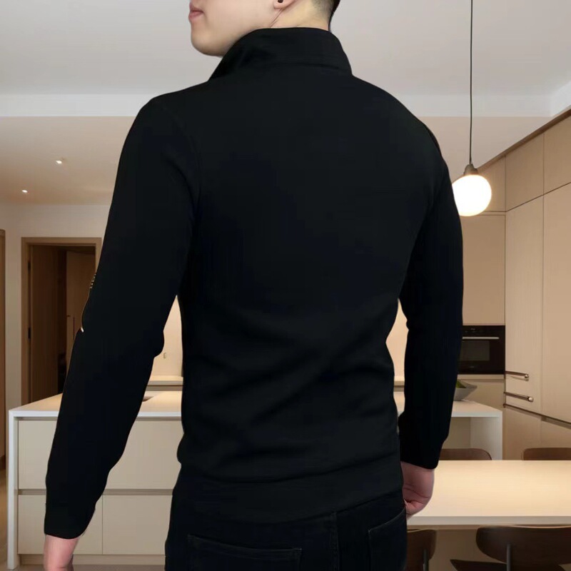 秋の男性の百合の修身刺繍の半ファスナーのpoloシャツのファッションはやせています。|undefined