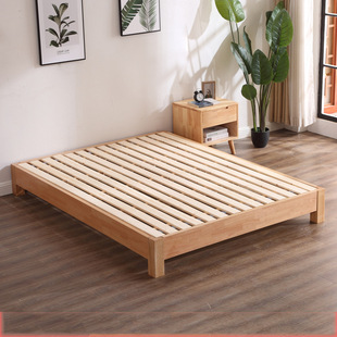 Japanese Tatami Bed Simple Apartment B&B Hotel Bed Frame Scandinavian Log Style All Solid Wood Bed