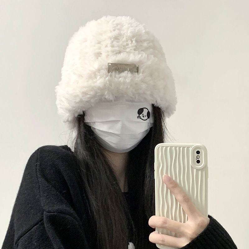 冬季小熊2025新毛绒护耳针织帽女韩版百搭显脸小毛线帽子2025新款|undefined