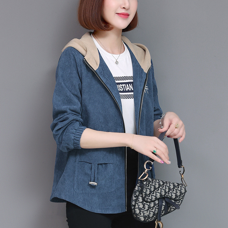 Spring and Autumn Corduroy Coat Women's 2024 New Explosions Spring Middle-aged Mother Popular This Year Early Spring Hooded Jacket