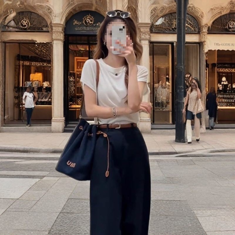 Bộ đồ thể thao nữ mùa hè áo thun phối quần jogger 2 món — Quần Xanh (Single Piece), Quần kaki (Single Piece), Áo Trắng (Single), Áo trắng+quần kaki chi tiết 10