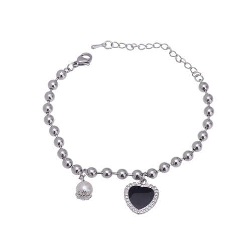Black Love Pearl Metal Bracelet Women's Ins Niche Design Hand Accessories Light Luxury Cold Style Sweet and Cool Accessories
