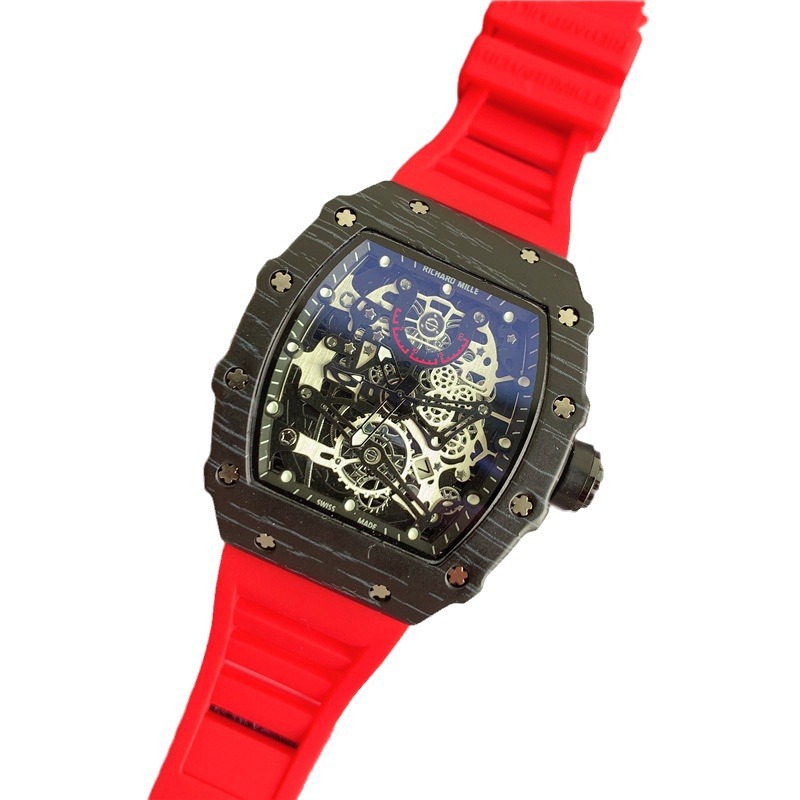 New Foreign Trade Men's Three-Hand Quartz Watch European and American Sports Silicone Ghost Head Watch Barrel-Shaped Richard Watch Wholesale