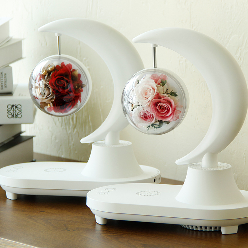 Día de San Valentín regalo creativo flor eterna Bluetooth altavoz lámpara de mesa teléfono móvil carga inalámbrica Regalo de Cumpleaños Rosa