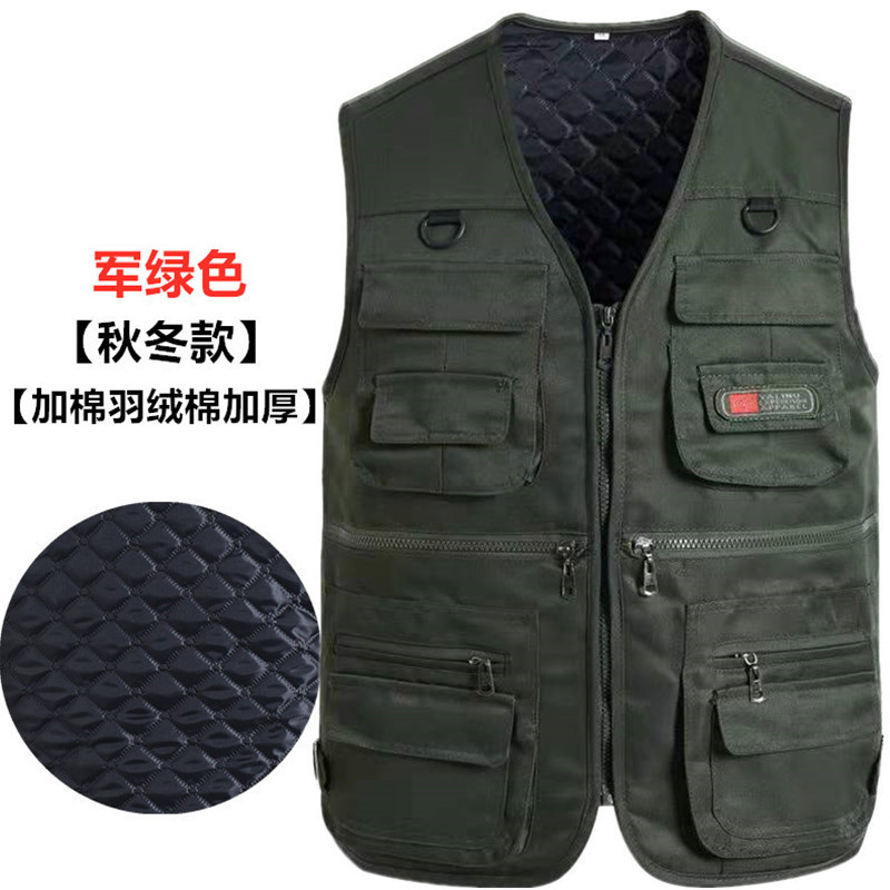 Primavera y otoño Four Seasons chaleco Chaleco de los hombres de mediana edad y ancianos papá al por mayor de los hombres multi-Bolsillo de ocio al aire libre Ejército Verde