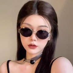 网红同款复古美式金属椭圆形小框太阳镜女街拍凹造型太阳眼镜墨镜