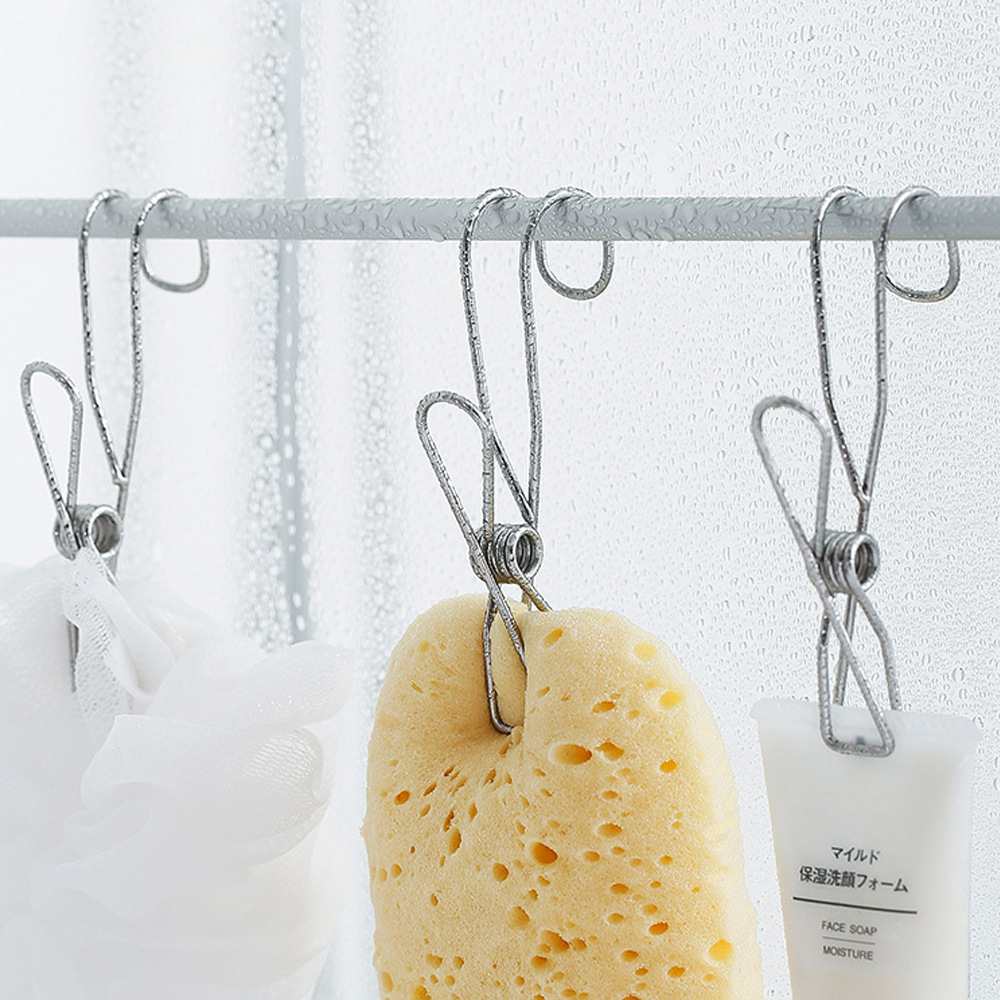 不锈钢长尾夹带挂钩夹子凉嗮衣夹防风夹收纳弹簧线夹钢丝高弹力