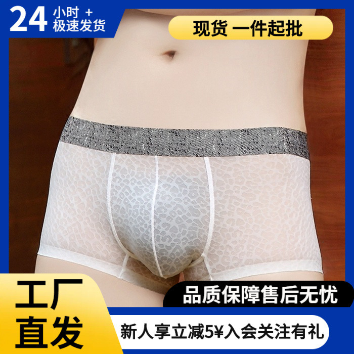 Men's Underwear, Men's Lace Boxer Briefs, Ice Silk Seamless Summer Youth Breathable Transparent Sexy Boxer Briefs Trendy