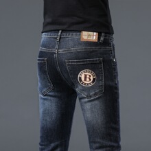 巴宝绅正品刺绣牛仔裤男士秋冬季品牌高端弹力修身小脚休闲裤跨境