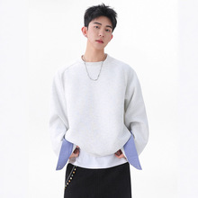 简恒秋季格子拼接圆领卫衣男复古高级感cleanfit短宽百搭上衣外套