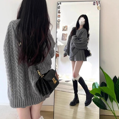 慵懒风宽松软糯中长款毛衣女2025春季日系复古针织设计感小众上衣