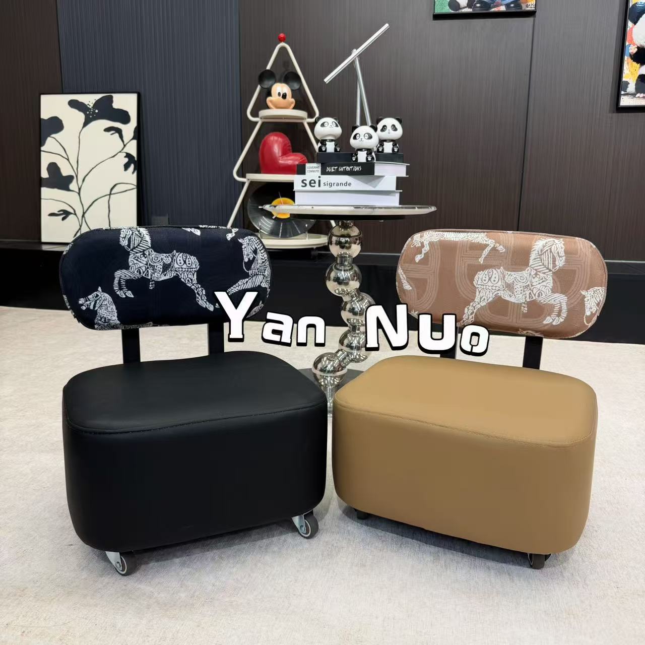 Royal Home Swivel Stool for Entryway and Living Room Sofa, with Silent Wheels, Light Luxury Backrest Swivel Stool