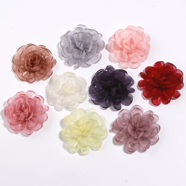 5cm flower accessories super fairy temperament fine shiny surface organza roasted side flower hair accessories shoe flower bag flower