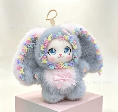 Cross-border popular big-eared rabbit plush pendant doll, rabbit bag accessory, vinyl doll, Loli doll rabbit (Pluş açarlıqlar) - 17cm-oatmeal-gray-about-17cm