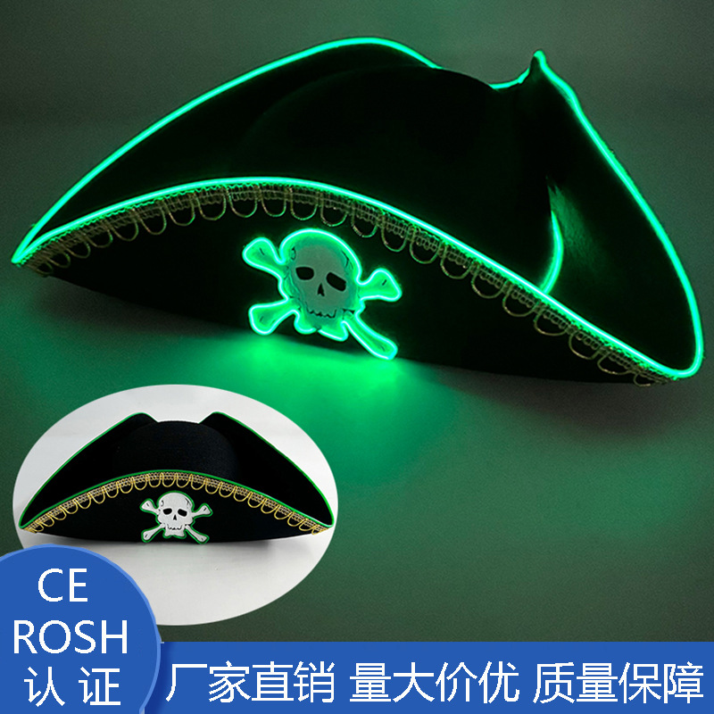 Halloween cos espectáculo vestuario props caribeños Phnom Penh pirata capitán sombrero led iluminado esqueleto sombrero pirata image 1