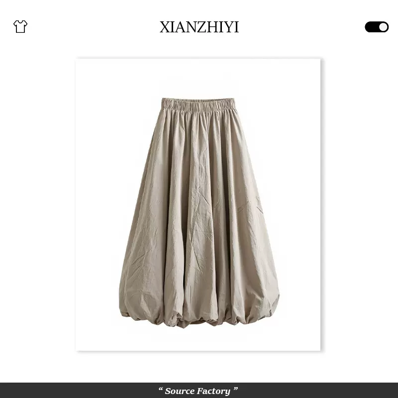 欧美风气质松紧腰加厚花苞裙春夏新款半身裙宽松显瘦中长款裙子女