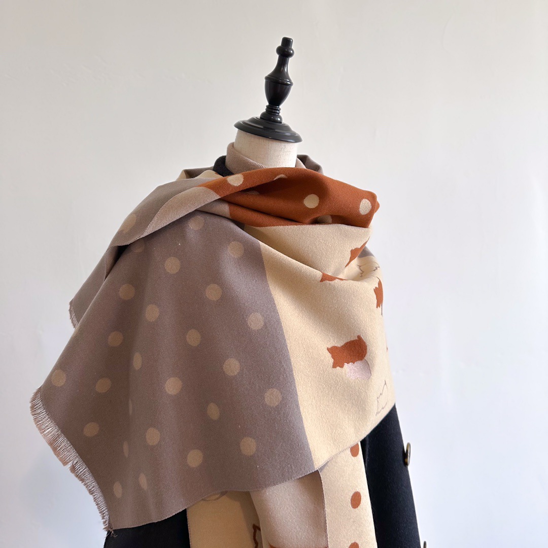 Women's Cute Color Block Polka Dots Cat Polyester Scarf display picture 13
