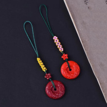 天然朱砂手机链 紫金砂红砂平安喜乐钥匙扣包包挂件 平安扣男女款