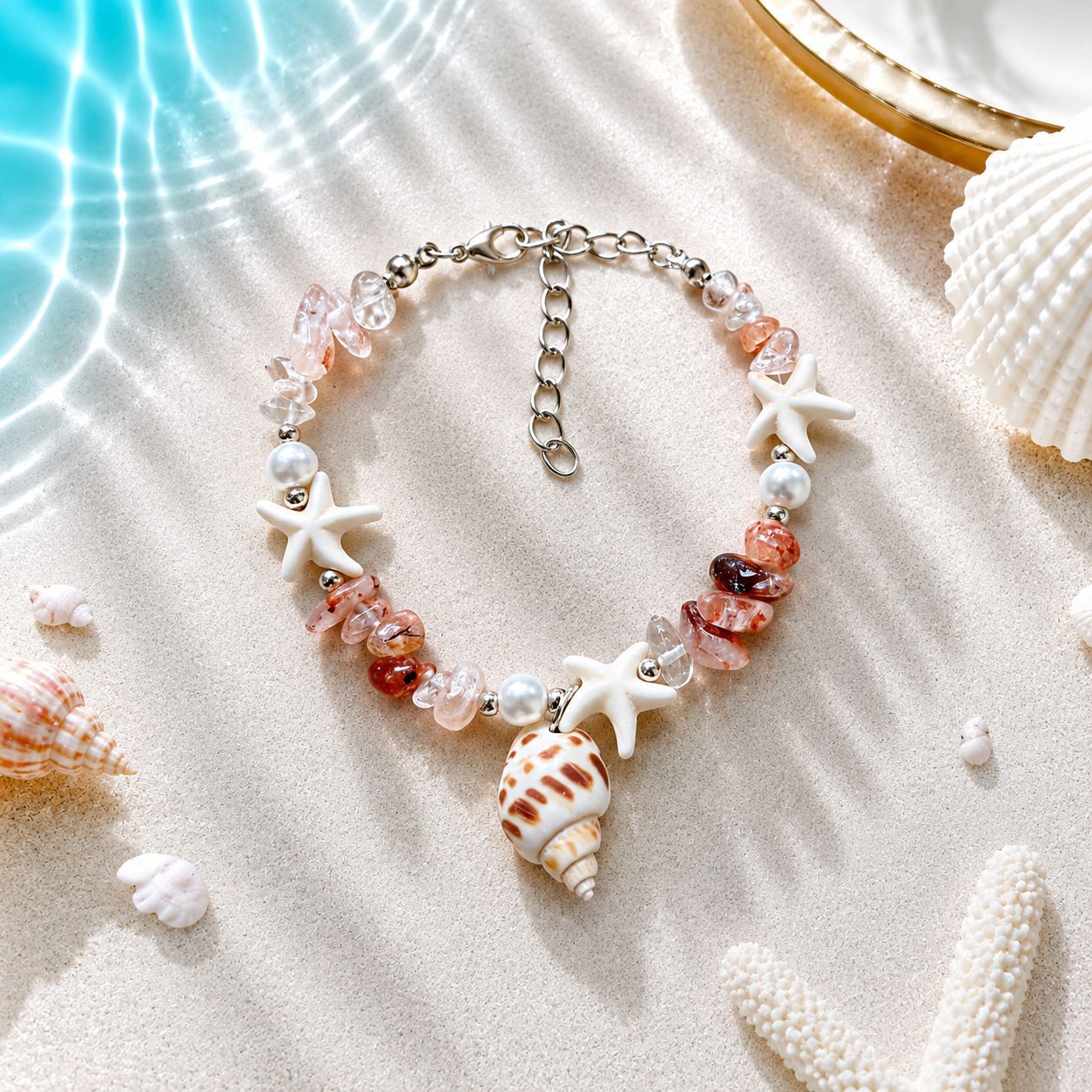 Concha natural, estrella de mar, caracola, pulsera tejida a mano, estilo oceánico, vacaciones en la playa, joyería de nicho para mujer, verano image 19