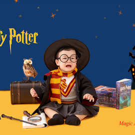 哈利波特cosplay儿童摄影服装1-2岁魔法师道具拍照主题服巫师帽子