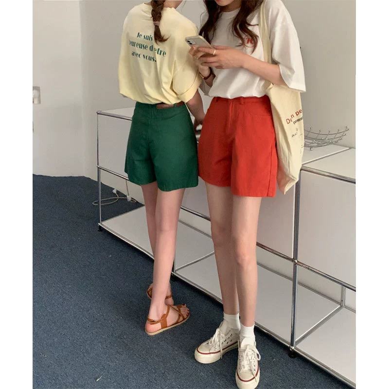 Весенне-летние новые универсальные широкие шорты для женщин, тонкие повседневные брюки А-силуэта в корейском стиле для студентов с высокой талией
