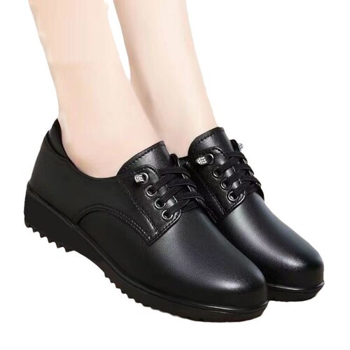 Women's Soft Sole Single Shoes, Mother's Shoes, Comfortable and Non-Slip, Suitable for Middle-Aged and Older Women, Spring and Autumn Flat Sole, Deep Mouth Leather Shoes