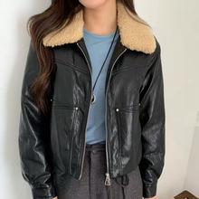 羊羔毛pu皮羽绒服外套25605