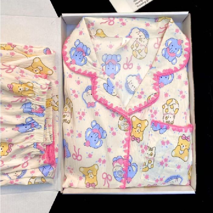 Chatter en vivo explosión con cojín de pecho primavera y otoño dulce nubes algodón de manga larga pijama de niñas estudiantes set de ropa de hogar