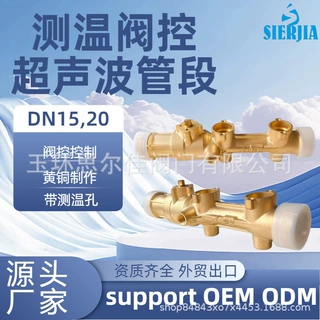测温孔超声波表DN20管段带阀门控制黄铜超声波热量表配件外贸出口