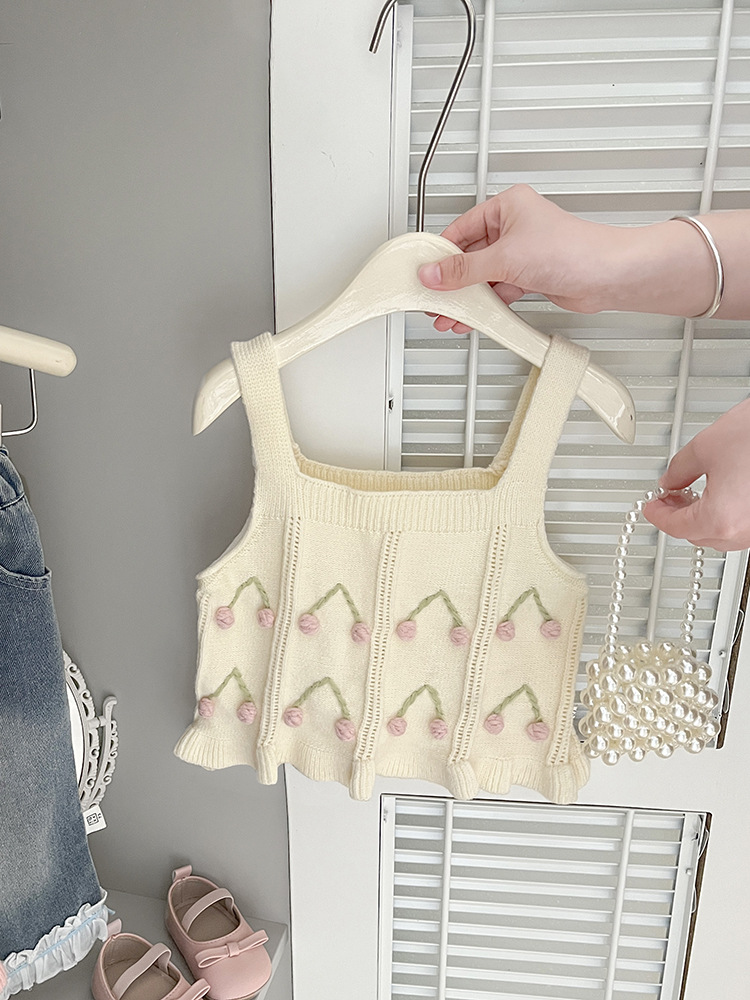 2025 otoño nuevo chaleco de lana dulce para niñas camisa de punto para bebés camisa de hombro suéter para bebés chaleco
