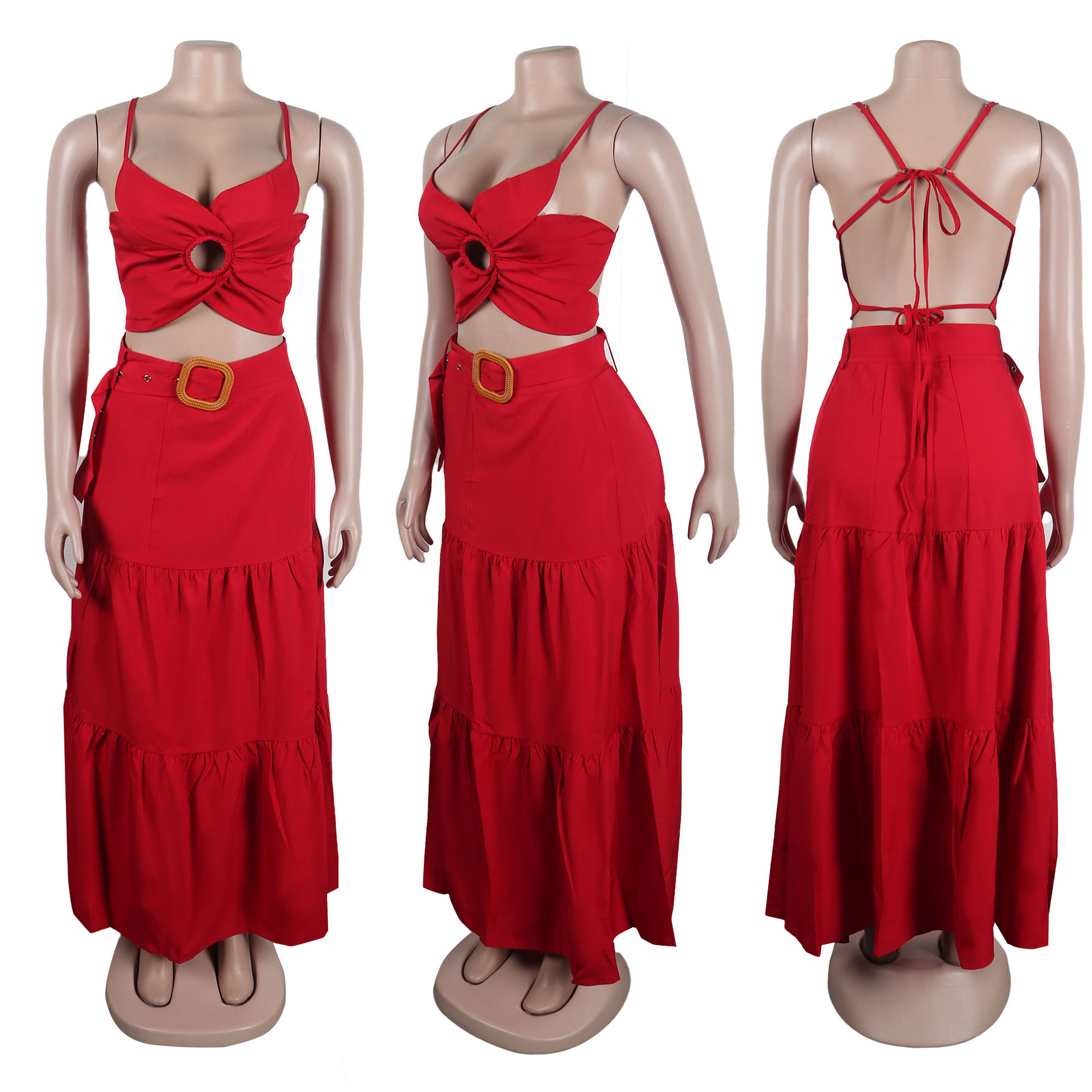 354g Weight Sleeveless Sleeve Length Polyester Fabric Type Skirt Co-ord Set Sets Type 2 Pieces Set Quantity Holiday Occasion Strap Neckline Slim Fit Type Solid Color, Flower Pattern Summer Season Women's Gender Vacation Style Holiday Women's Vacation Solid Color Flower Polyester Skirt Co-ord Set Skirt Sets 28