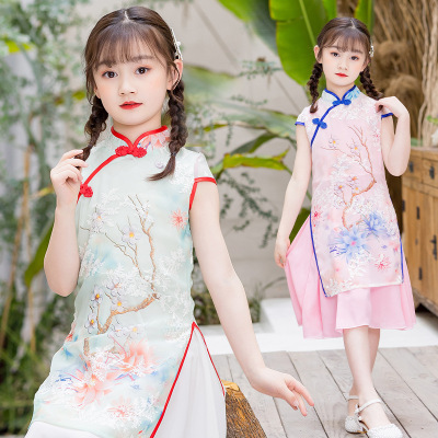 2021 summer Hanfu children Cheongsam skirt girl Dress Chinese style girl costume Large Children's clothing skirt