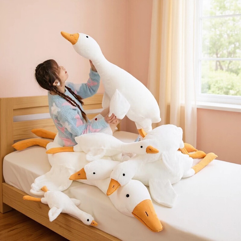 New Trendy Internet-Famous Big White Goose Plush Toy, Cute Rabbit Fur Big Goose Pillow, Girls' Sleeping Bedside Cushion Wholesale