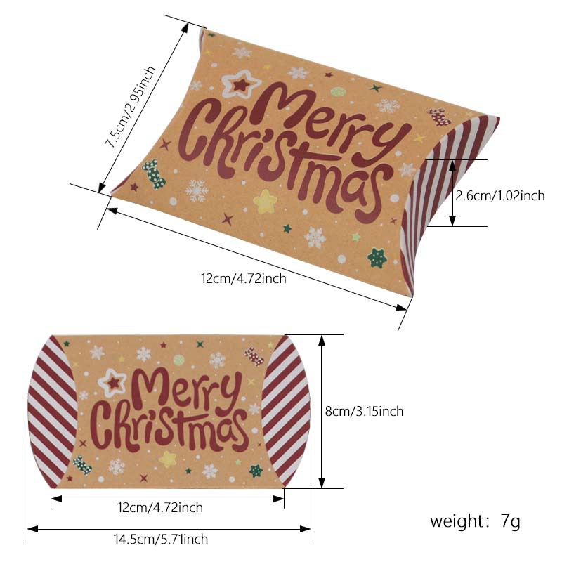 Nueva caja de dulces de Navidad papel Kraft almohada de Navidad caja de dulces caja de embalaje de 12 Colores en stock al por mayor