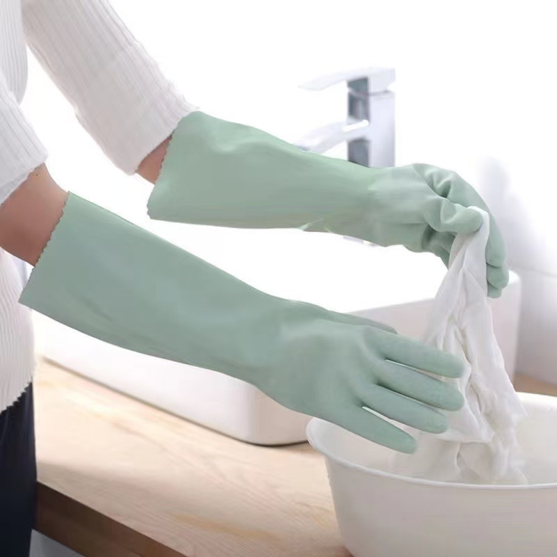 Una pieza de terciopelo cálido látex de terciopelo estiramiento de goma duradero guantes de lavado de platos para lavar ropa limpia y resistente al desgaste