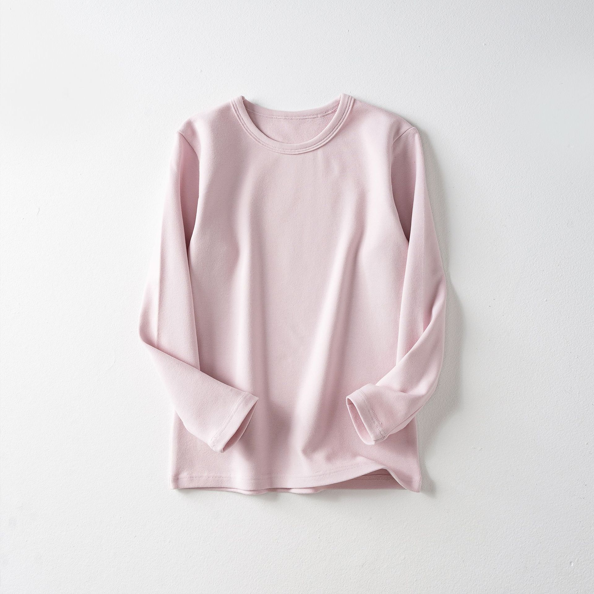 Camiseta interior térmica gruesa de forro polar para niños, top de manga larga con cuello redondo de color liso para niñas y niños, ropa interior térmica.