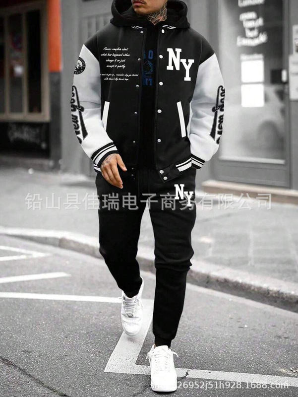 TEMU速卖通亚马逊街头潮流NY美式复古风棒球服夹克套装源头批发价|undefined