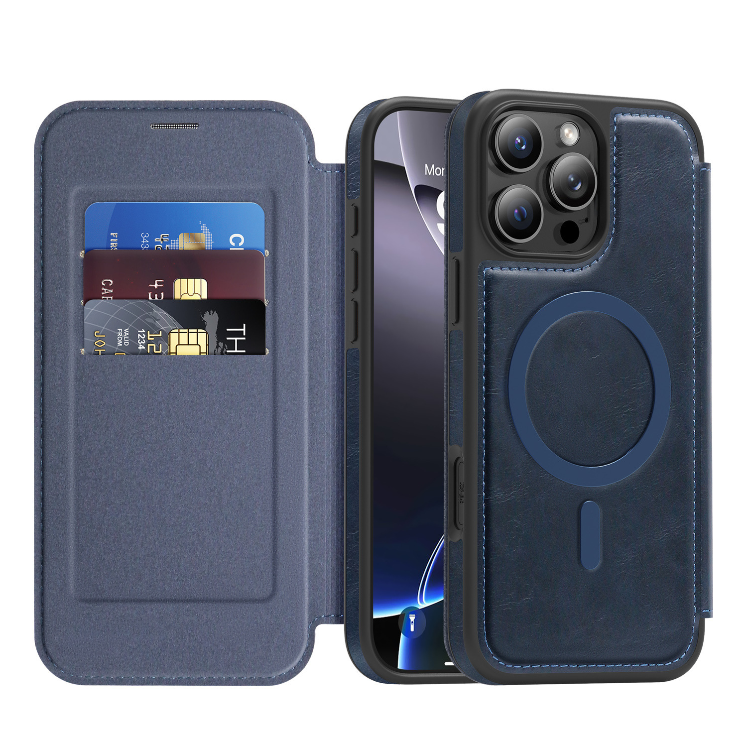 Ốp lưng da từ tính có khe đựng thẻ cho iPhone 16 Pro Max, chống sốc — Màu đen, Màu xanh ngọc, Màu cà phê, Xám vàng titan chi tiết 15